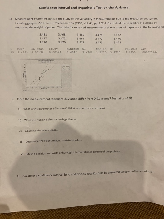 Solved Confidence Interval and Hypothesis Test on the | Chegg.com