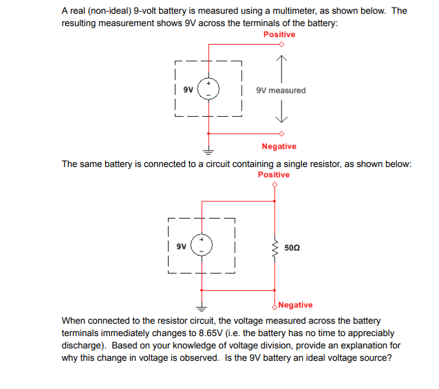 Solved A real (non-ideal) 9-volt battery is measured using a | Chegg.com