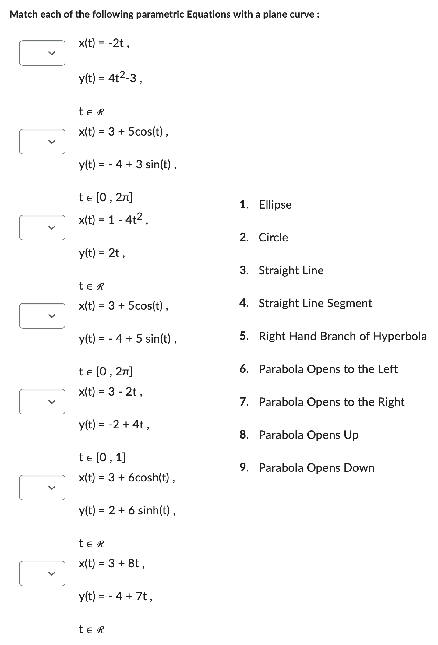 Solved Match each of the following parametric Equations with | Chegg.com