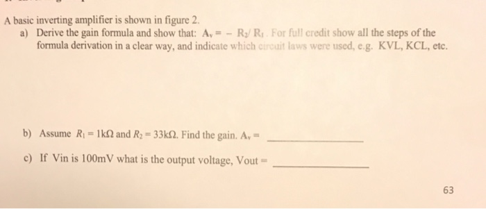 Solved A basic inverting amplifier is shown in figure 2 a) | Chegg.com