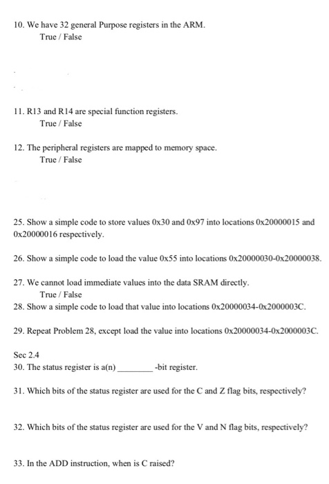 Solved 10. We have 32 general Purpose registers in the ARM