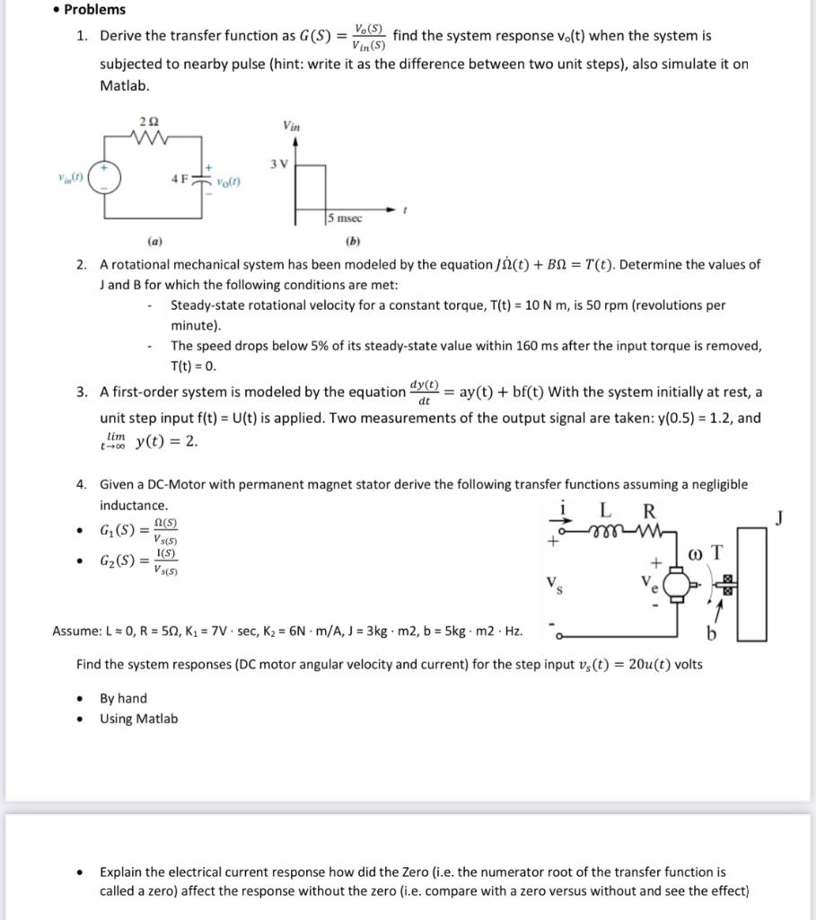 Problems 1 Derive The Transfer Function As G S Chegg Com