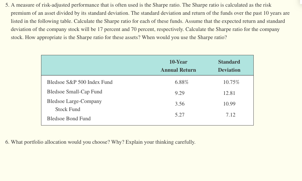 5. A measure of riskadjusted performance that is