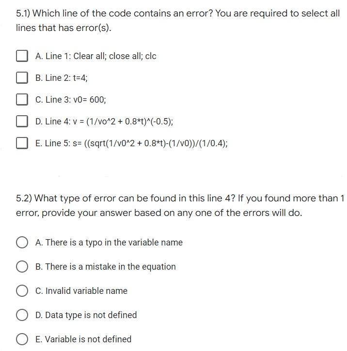 Solved 5.1) Which line of the code contains an error? You | Chegg.com