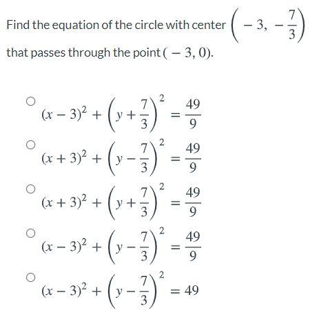 Solved Find The Equation Of The Circle With Center (-3. - 1) | Chegg.com