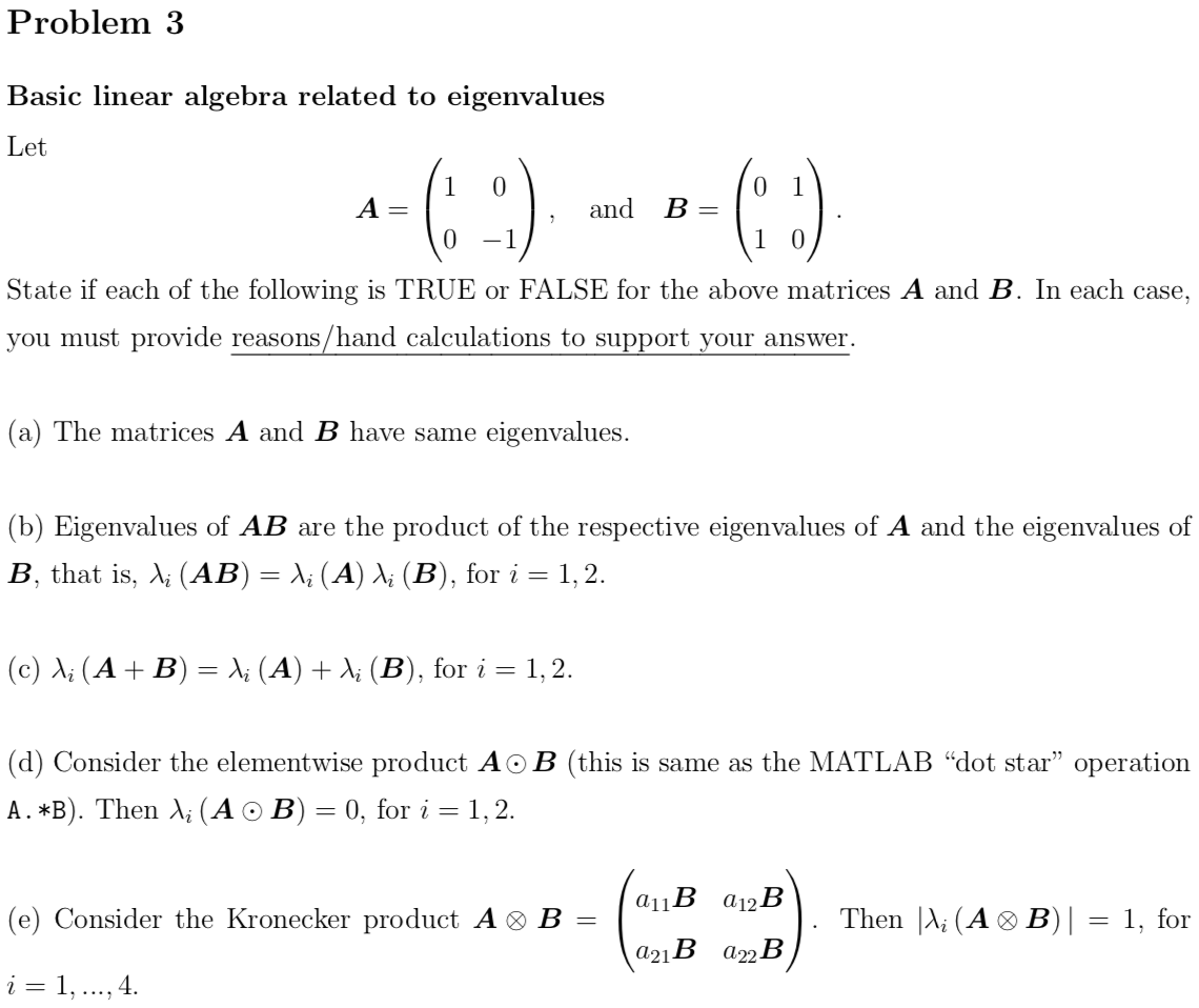Solved Problem 3 Basic linear algebra related to eigenvalues | Chegg.com