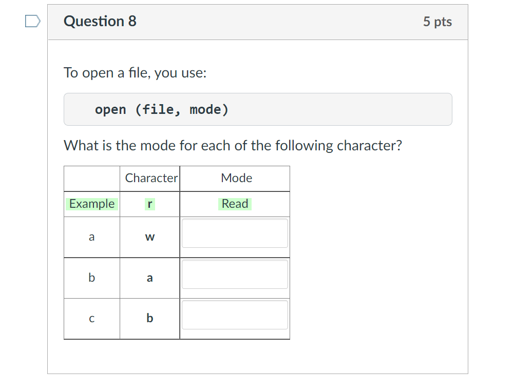 which of the following is invalid file open mode