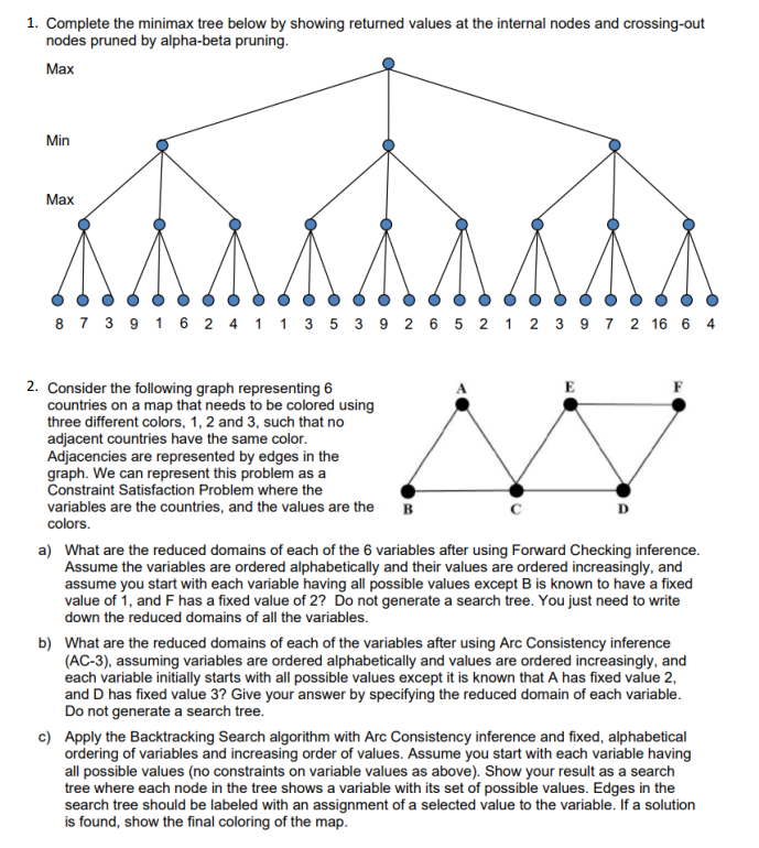 Solved 1. Complete the minimax tree below by showing | Chegg.com