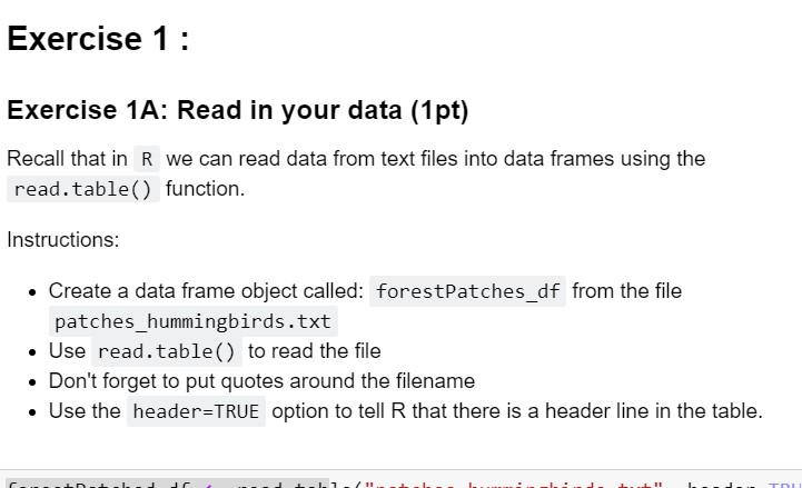 Solved Exercise 1: Exercise 1A: Read in your data (1pt) | Chegg.com