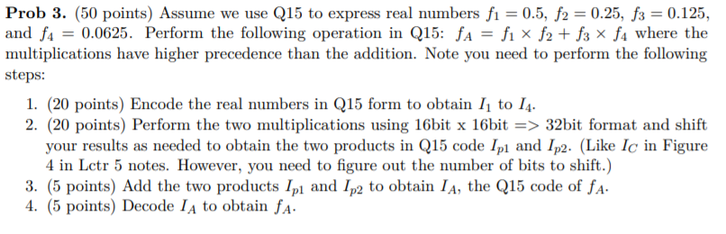 Assume we use Q15 to express real numbers f1 = 0.5, | Chegg.com