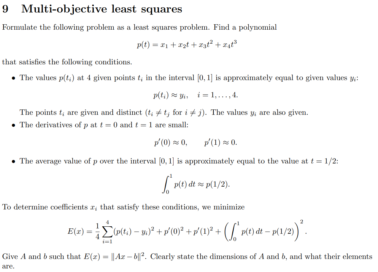 Solved 9 Multi-objective least squares Formulate the | Chegg.com