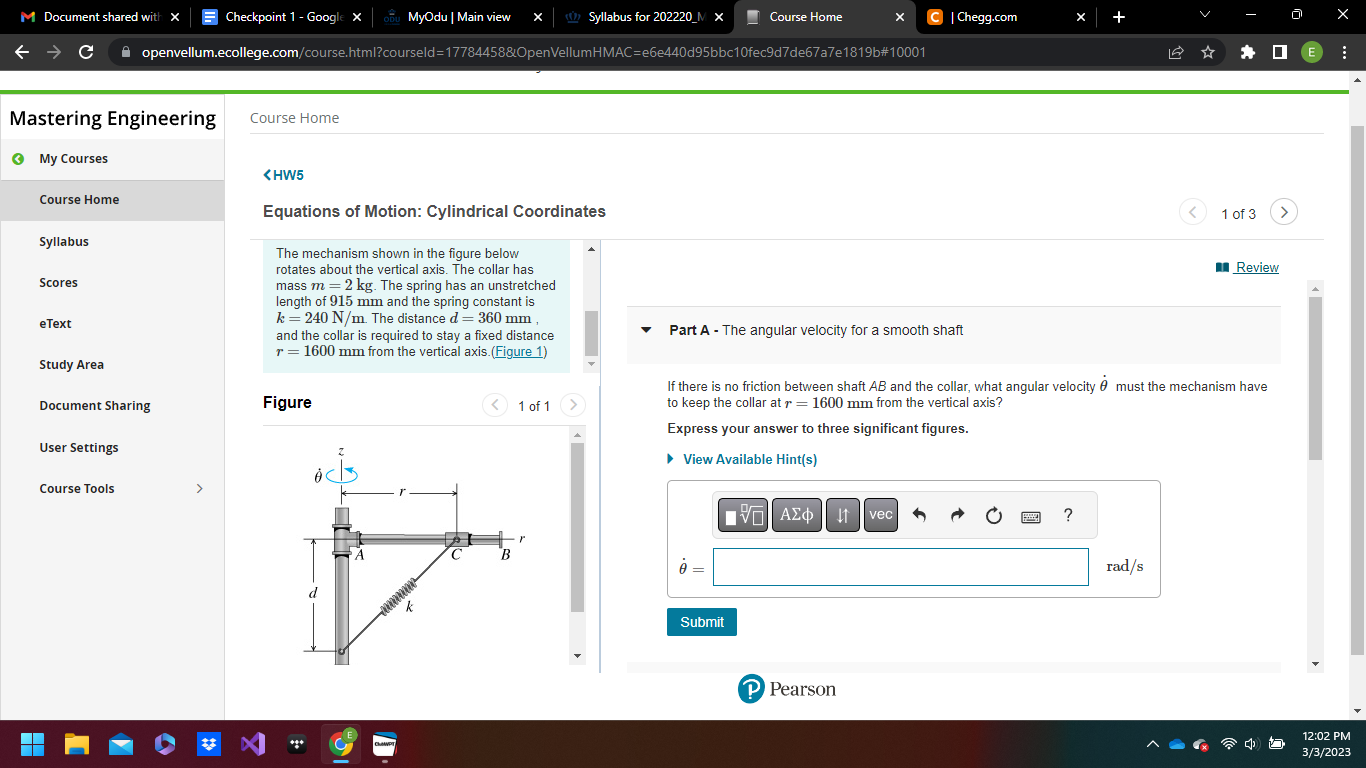 The mechanism shown in the figure below rotates about