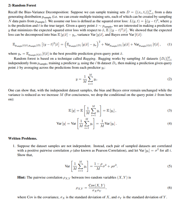 2 Random Forest Recall The Bias Variance Decompos Chegg Com