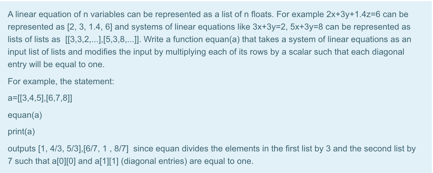 Solved A linear equation of n variables can be represented | Chegg.com