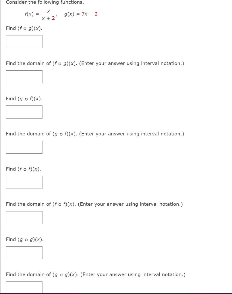 Solved Consider The Following Functions F X X 2x G X 7x−2