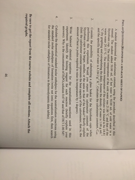 Solved Prelab Questions Respond On A Separate Sheet Of Chegg Com