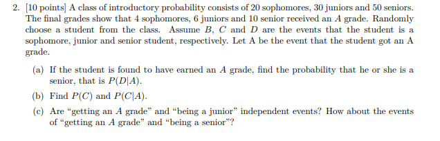 Solved [10 points] A class of introductory probability | Chegg.com