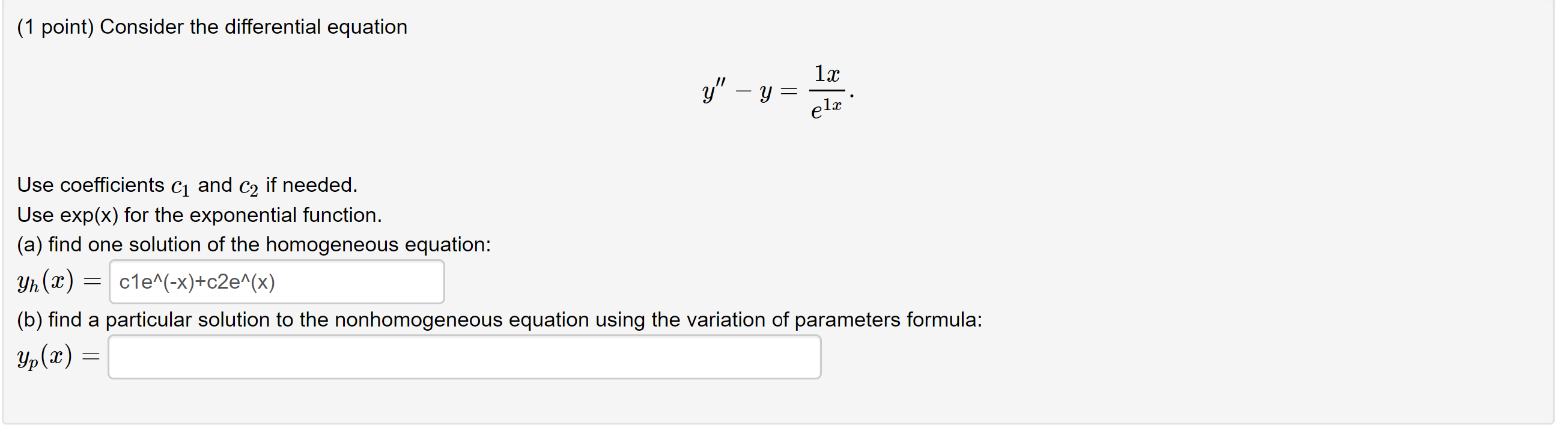 Solved (1 point) Consider the differential equation 1x y" – | Chegg.com