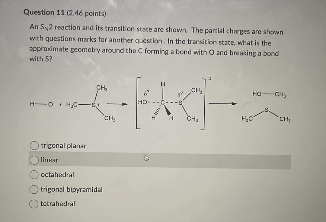 Solved Question 11 (2.46 points) An SN2 reaction and its | Chegg.com