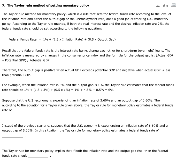 Us Rule Method Calculation Example Solved 7. The Taylor rule method of setting monetary policy | Chegg.com