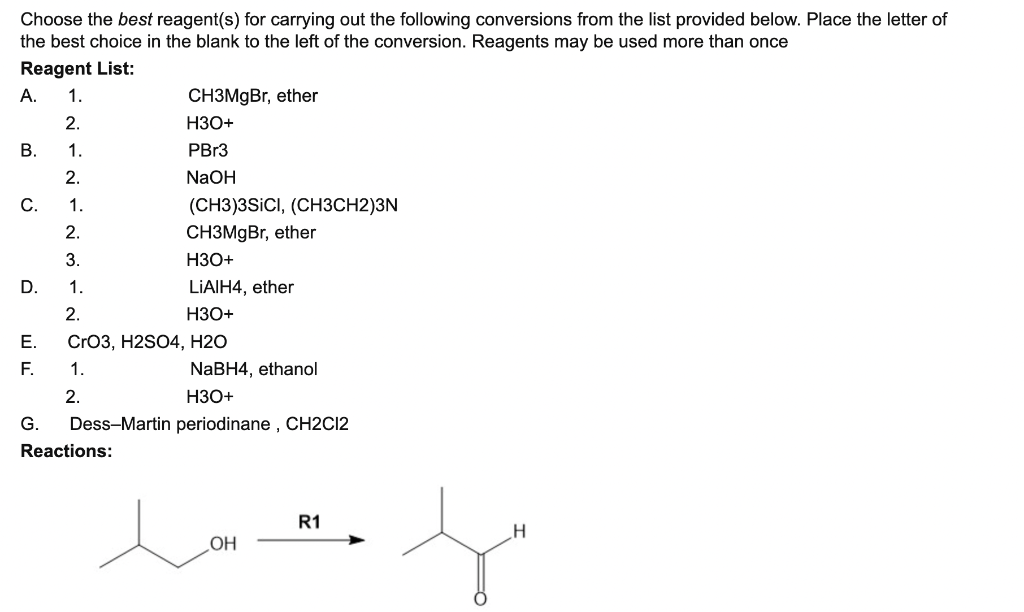 Solved From The Reagent List, Choose The Reagents A And B To | Chegg.com