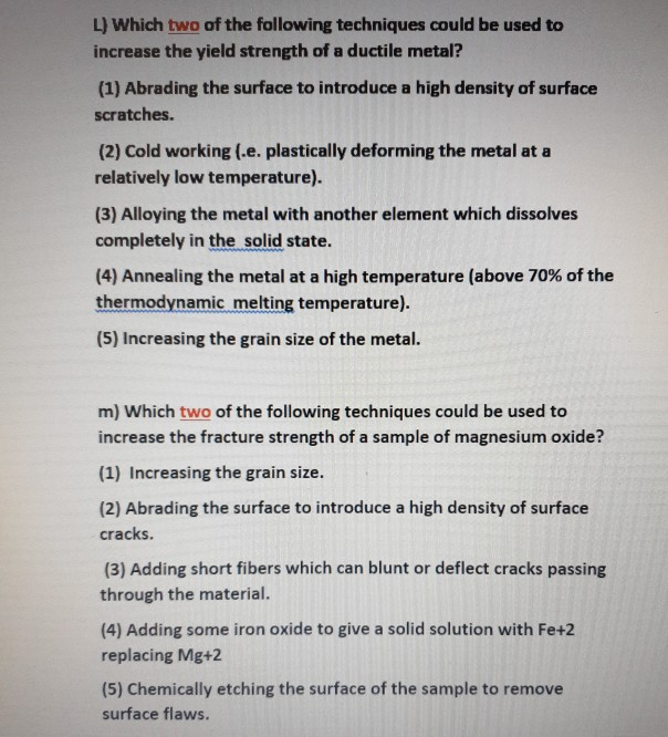 Solved L) Which two of the following techniques could be | Chegg.com