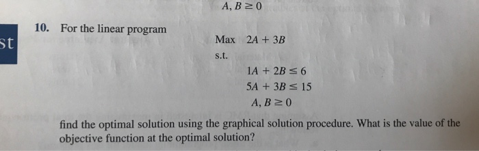 Solved For the linear program Max 2A + 3B s.t. 1A + 2B | Chegg.com