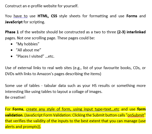 Construct an e-profile website for yourself. You have | Chegg.com