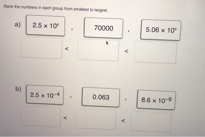 Solved Rank the numbers in each group from smallest to | Chegg.com