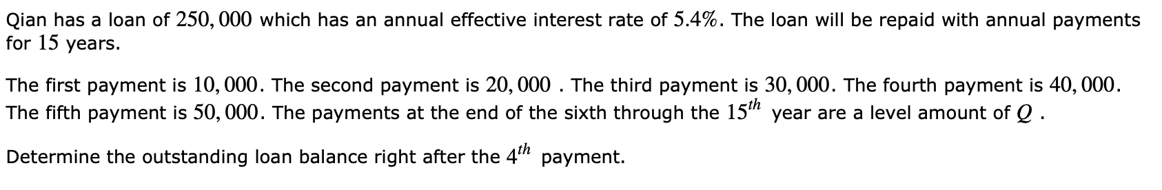 Solved Qian has a loan of 250,000 which has an annual | Chegg.com