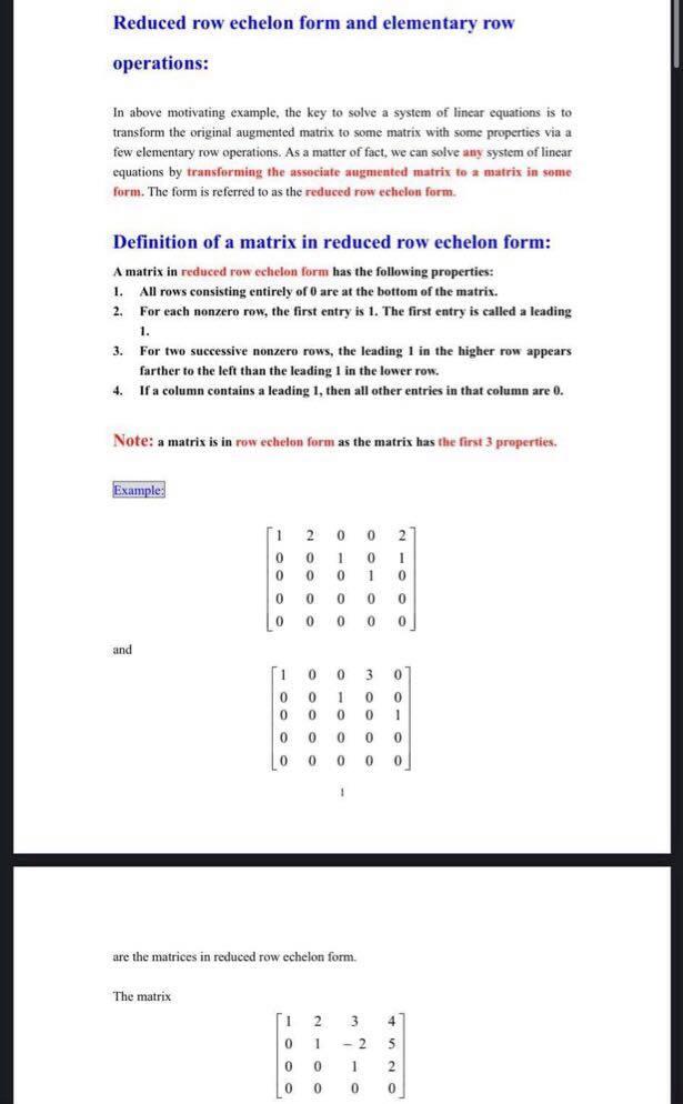 Solved Reduced row echelon form and elementary row Chegg