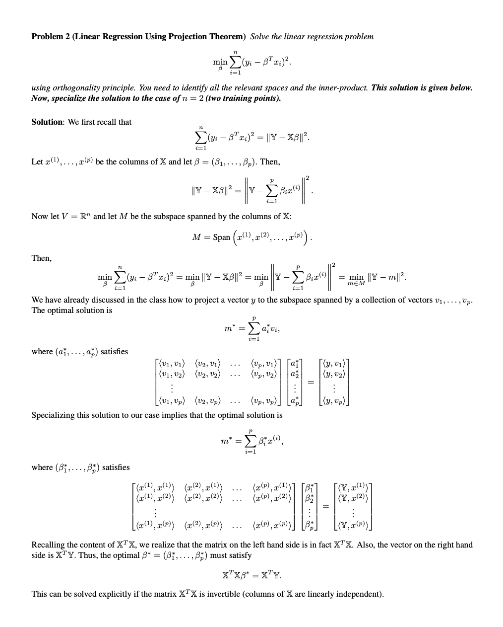 Solved Problem 2 (Linear Regression Using Projection | Chegg.com