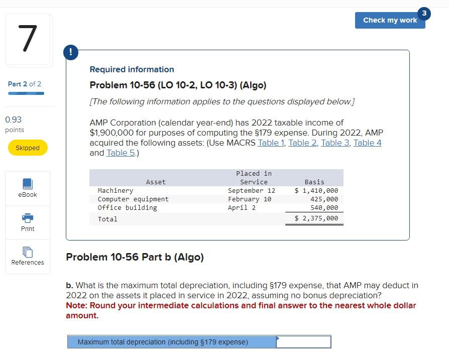 Solved Required information Problem 10-56 (LO 10-2, LO 10-3) | Chegg.com