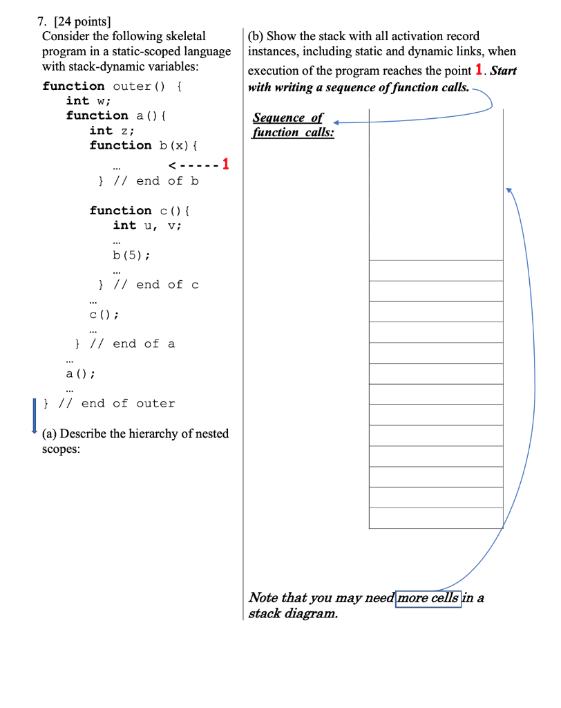 Solved (b) Show The Stack With All Activation Record | Chegg.com