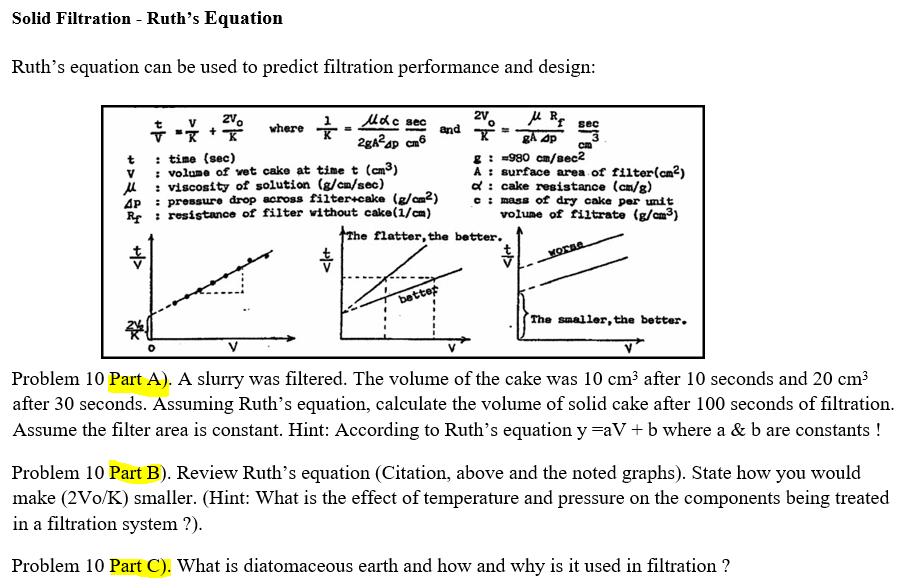 Solid Filtration Ruth's Equation Ruth's equation