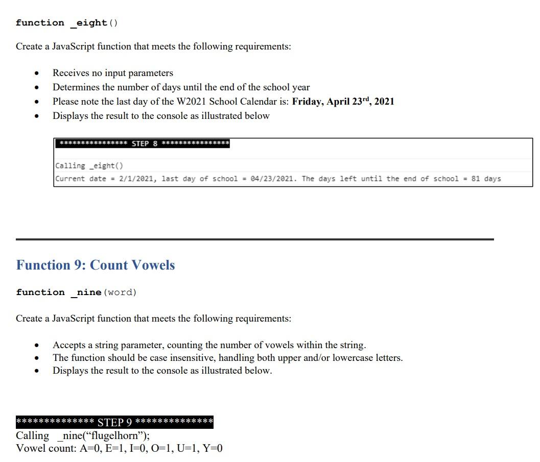 Solved Function Eight Create A Javascript Function That Chegg Com