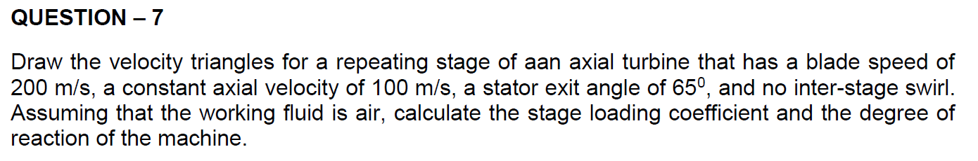 Solved QUESTION – 7 Draw the velocity triangles for a | Chegg.com
