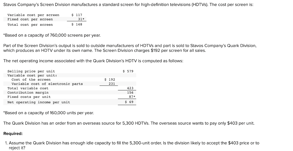 Solved *Based on a capacity of 760,000 screens per year. | Chegg.com