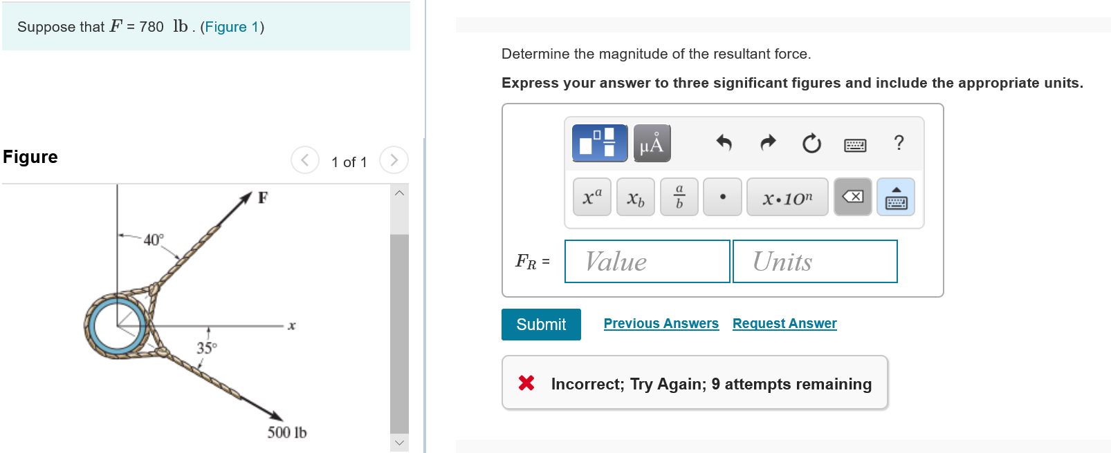 Solved Suppose that F = 780 lb. (Figure 1) Determine the | Chegg.com