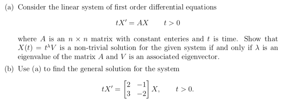 Solved (a) Consider the linear system of first order | Chegg.com
