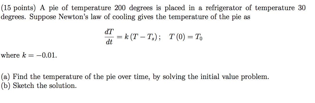 Solved (15 points) A pie of temperature 200 degrees is | Chegg.com