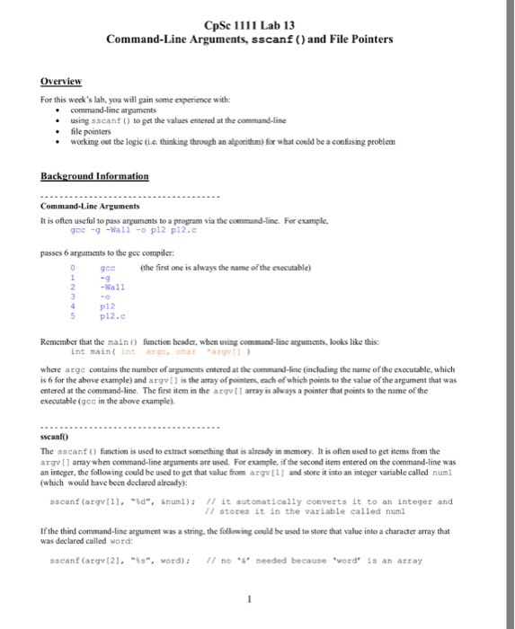 Solved CpSe 1111 Lab 13 Command-Line Arguments, sscanf and | Chegg.com