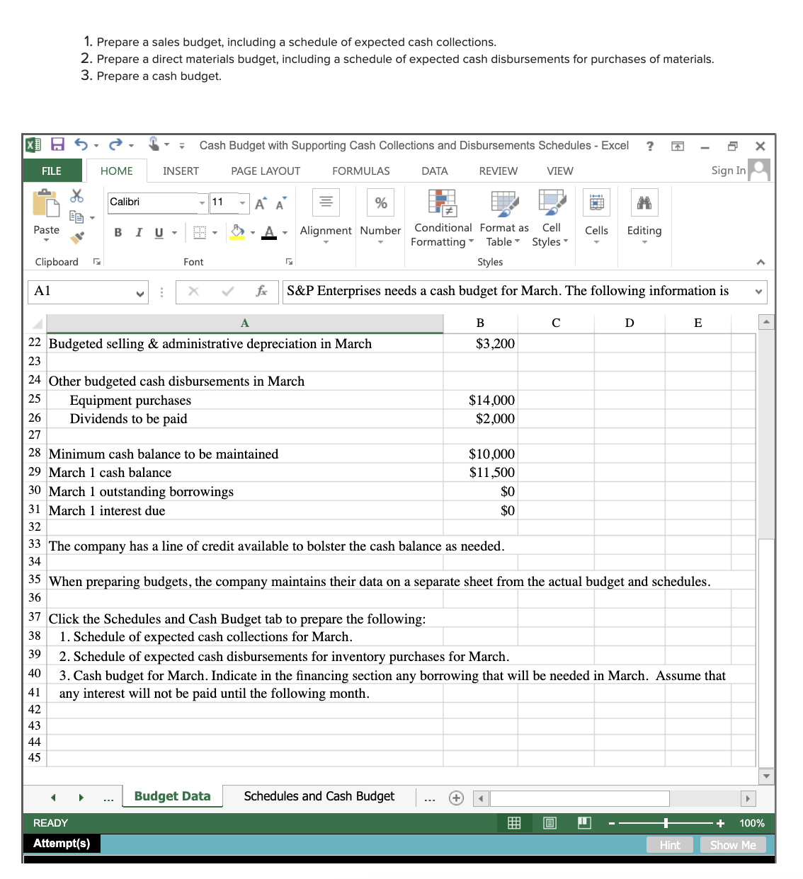 Solved 1. Prepare a sales budget, including a schedule of | Chegg.com