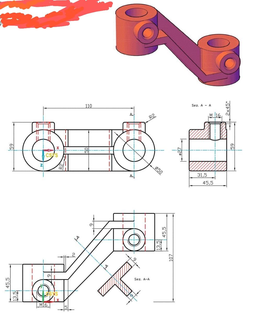 Solved Make a solid model of the part whose technical | Chegg.com