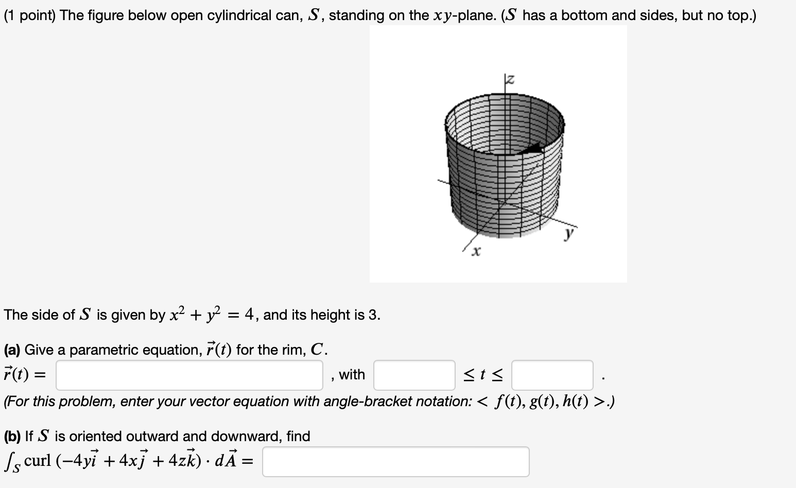 The side of S is given by x2+y2=4, and its height is