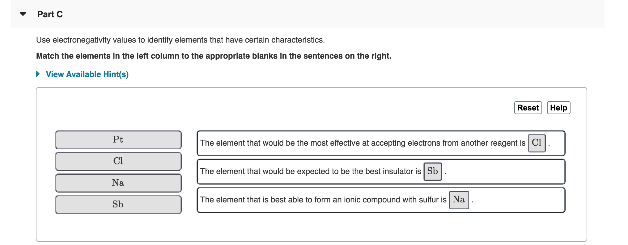 Solved Part B Arrange The Following Elements In Order Of | Chegg.com