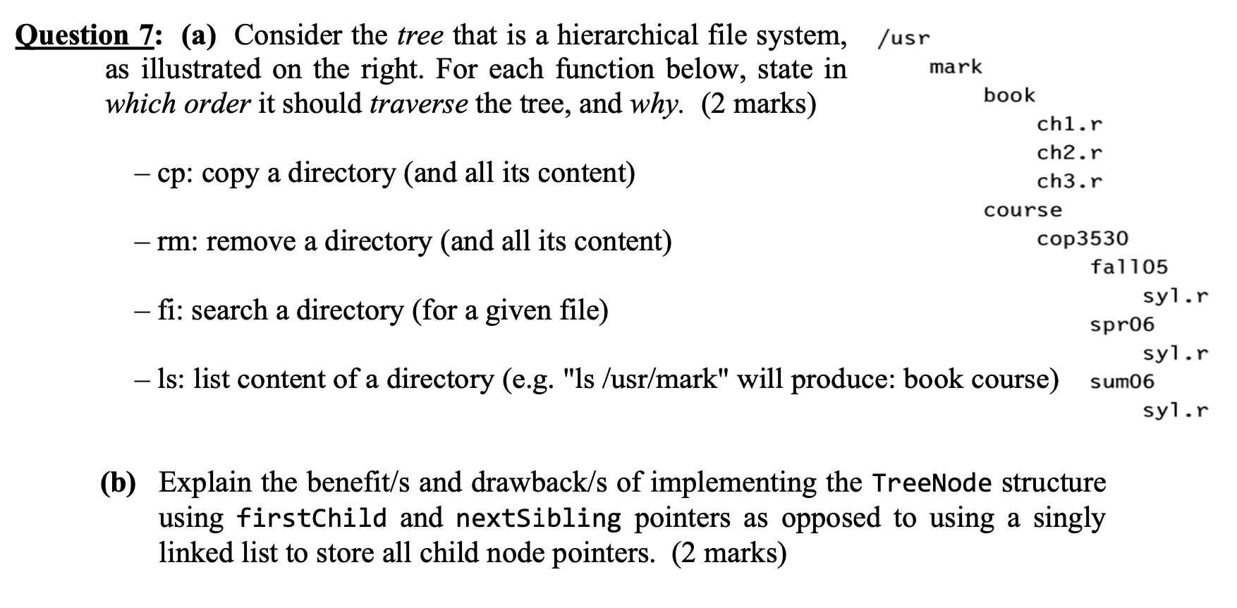 Solved Question 7: (a) Consider the tree that is a | Chegg.com