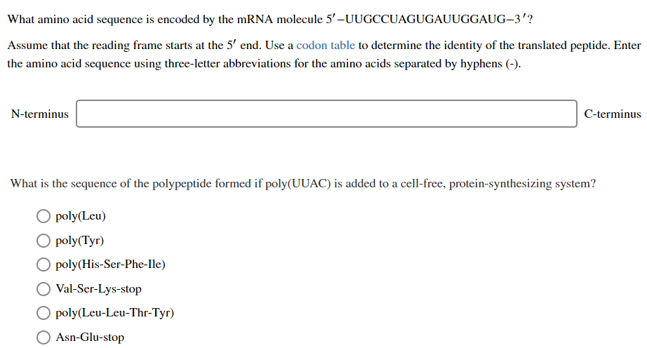 Solved What amino acid sequence is encoded by the | Chegg.com