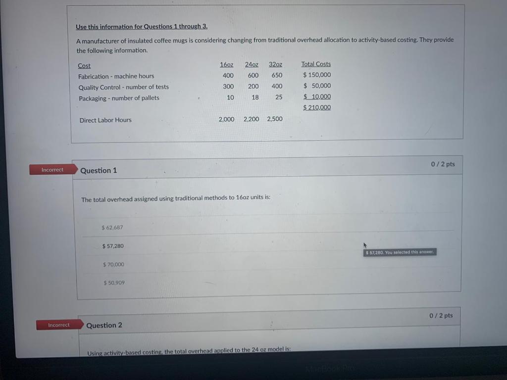 Solved Use this information for Questions 1 through 3. A | Chegg.com
