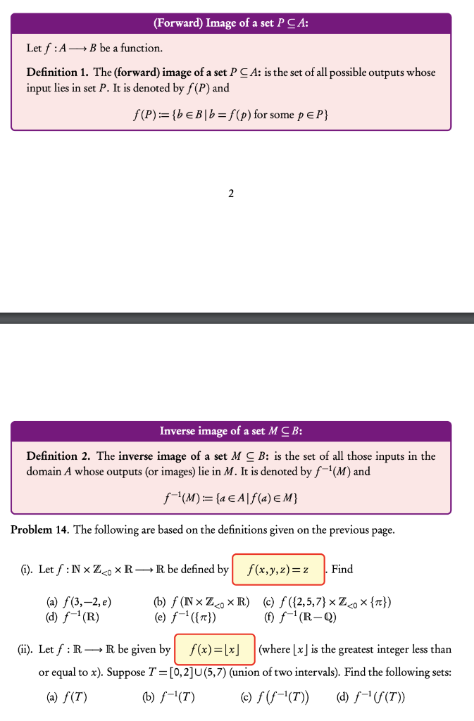 Solved Let F:A B Be A Function. Definition 1. The (forward) | Chegg.com